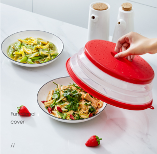 Folding lid / silicone cover for microwave oven - red