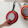 Folding silicone colander with handle - 2 pieces, red