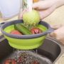 Folding silicone colander with handle - 2 pieces, red
