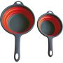 Folding silicone colander with handle - 2 pieces, red
