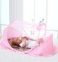 Folding travel cot with mosquito net (with mat) - pink