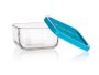 FRIGOVERRE 19x19cm glass container with a blue lid