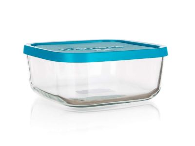 FRIGOVERRE glass container 10x10 cm, blue lid