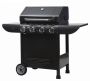 Gas grill with four burners, thermometer and cylinder cabinet.