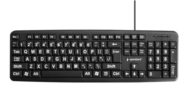GEMBIRD KLAWIATURA STANDARDOWA USB Z LITERAMI DLA SENIORA (DUŻE LITERY) CZARNA