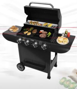 Grill gazowy z czterema palnikami, termometrem i szafką na butlę