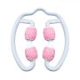 Hand-held body massager with 4 rollers - white and pink