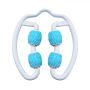 Hand-held body massager with rollers - white and blue