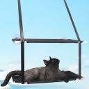 Hanging cat bed on the window - black, double