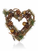 Hanging heart wreath 24cm, brown and gold