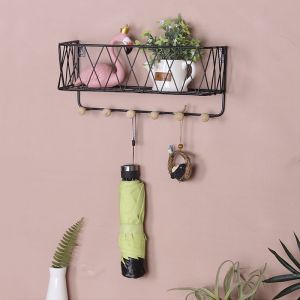 Hanging shelf with hangers - black, 35cm