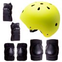 Helmet + protectors for roller / skateboard / bike - green black, size S