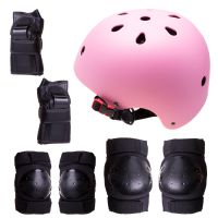 Helmet + protectors for roller / skateboard / bike - pink and black, size S