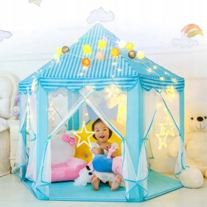 Hexagonal children's tent for home / garden - blue