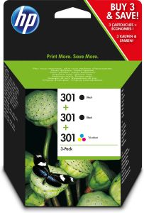 HP 301 Black(2)/Tri-color(1) 3-pack Original Ink Cartridges
