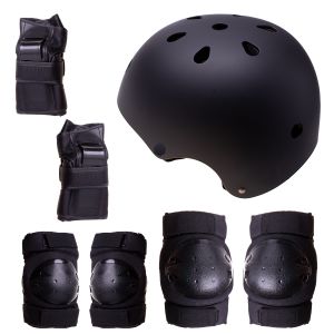 Kask + ochraniacze na rolki, deskorolkę, rower - czarny, rozmiar L
