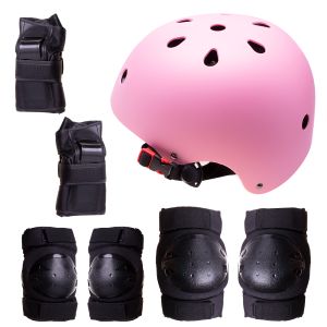 Kask + ochraniacze na rolki, deskorolkę, rower - różowo czarny, rozmiar S