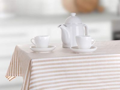 Kitchen tablecloth DENIM Stripes 120 x 140 cm, cappuccino