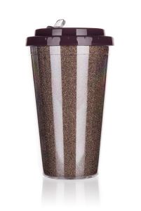Kubek podróżny o podwójnych ściankach GLITTERS 500 ml, brązowy