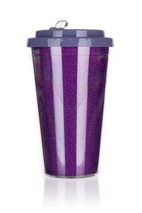 Kubek podróżny o podwójnych ściankach GLITTERS 500 ml, fioletowy