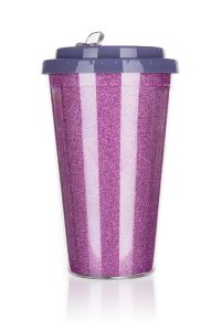 Kubek podróżny o podwójnych ściankach GLITTERS 500 ml, różowy