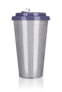 Kubek podróżny o podwójnych ściankach GLITTERS 500 ml, srebrny