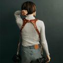 Leather photo harness - brown, type 2