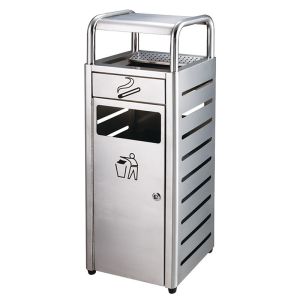 Litter bin with ashtray - silver