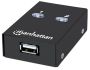 Manhattan USB-A Automatic Sharing Switch, 2x USB-B Ports, 480 Mbps (USB 2.0), Dual Control (Auto-Sensing or Manual), Bus Powered, Hi-Speed USB, inc 1x 1.5m USB-A to USB-B cable, Black, Three Year Warranty, Blister