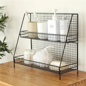 Metalowa, dwupoziomowa, stojąca półka styl LOFT– czarny