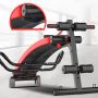 Multifunctional bench for exercising the abdominal muscles with side grips - red