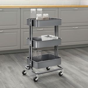 Multifunctional cabinet on wheels with three capacious shelves - grey
