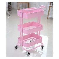 Multifunctional cabinet on wheels with three capacious shelves - pink