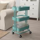 Multifunctional cabinet on wheels with three capacious shelves - turquoise