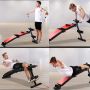 Multifunctional inclined bench for exercising the abdominal muscles - red