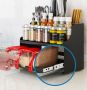Multifunctional rack for kitchen spices (with a container for kitchen accessories) - black, two-tier