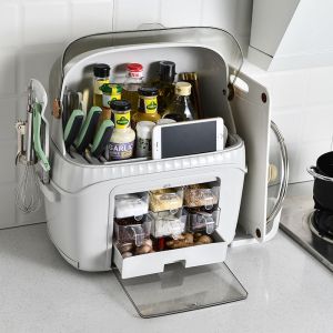 Multifunctional rack for storing spices and kitchen accessories