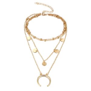 Necklace Celebrity moon with circles - gold