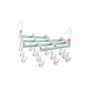 Plastic foldable clothes hanger with clips - 14 clips - green