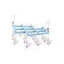 Plastic foldable clothes hanger with clips - 14 clips - light blue