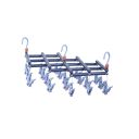 Plastic foldable clothes hanger with clips - 19 clips - dark purple