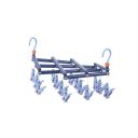 Plastic foldable clothes hanger with clips - 19 clips - dark purple