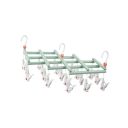 Plastic foldable clothes hanger with clips - 19 clips - green