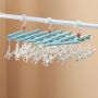 Plastic foldable clothes hanger with clips - 19 clips - light blue
