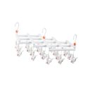 Plastic foldable clothes hanger with clips - 19 clips - white