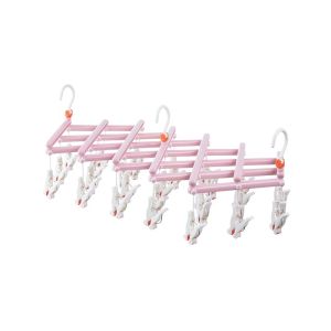 Plastic foldable clothes hanger with clips - 29 clips - pink