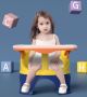 Portable baby chair for feeding and playing - orange and navy blue