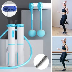 Profesjonalna skakanka Crossfit z elektronicznym licznikiem LCD - niebiesko biała