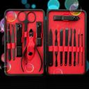 Professional set of manicure and pedicure tools + case - red and black