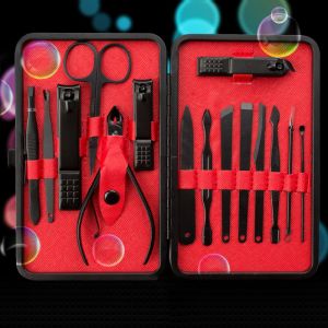 Professional set of manicure and pedicure tools + case - red and black